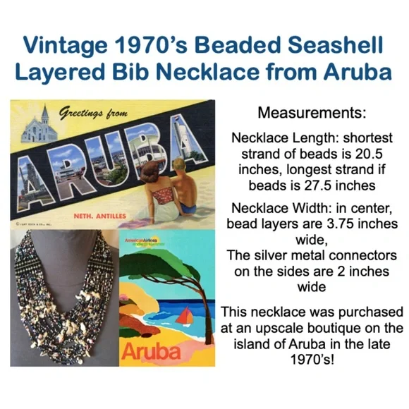 SOLD—Vintage 1970’s Beaded Seashell Tribal Layer Bib Necklace from Aruba - Picture 16 of 16